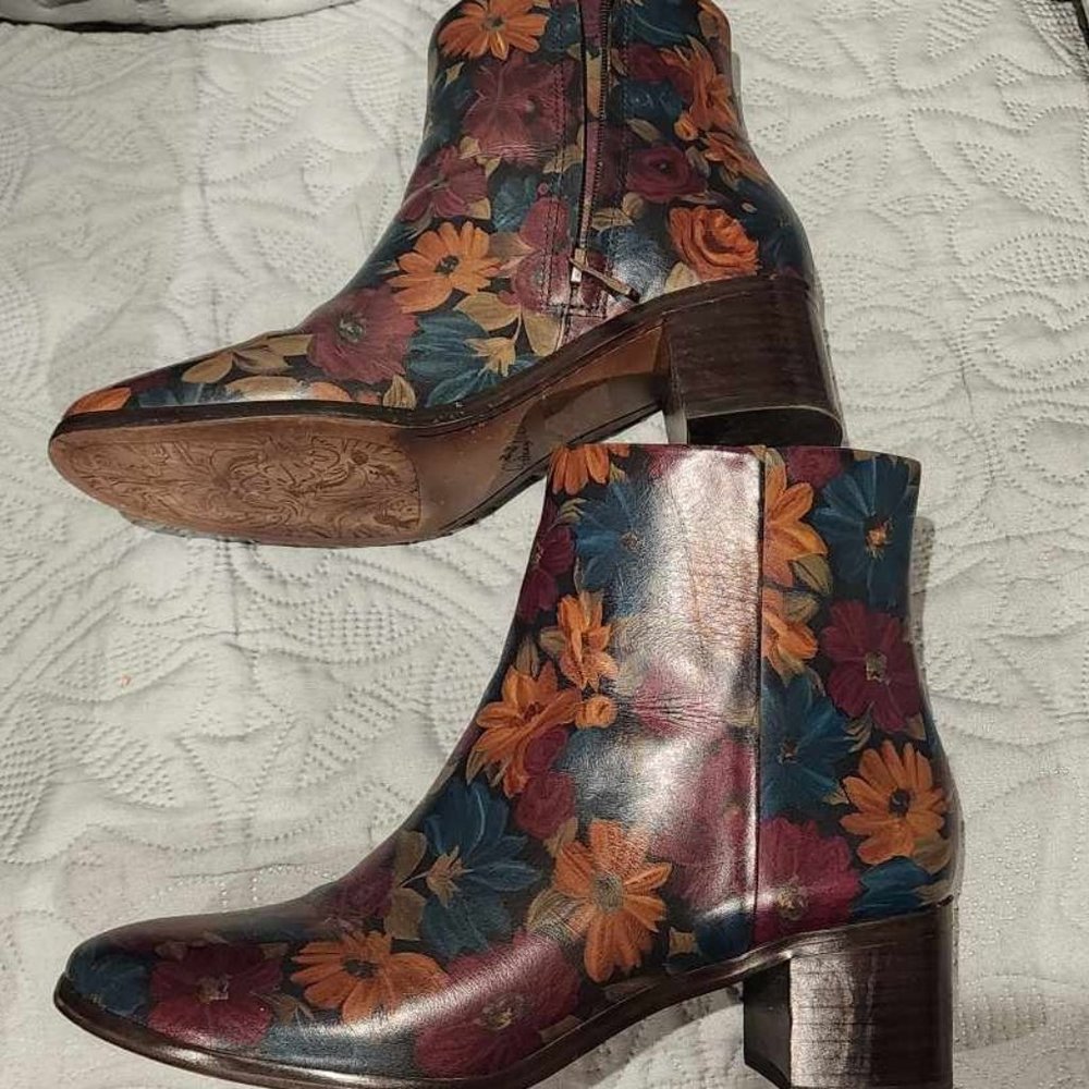 Patricia Nash Leather Floral Ankle Boots Ladies Size 7.5